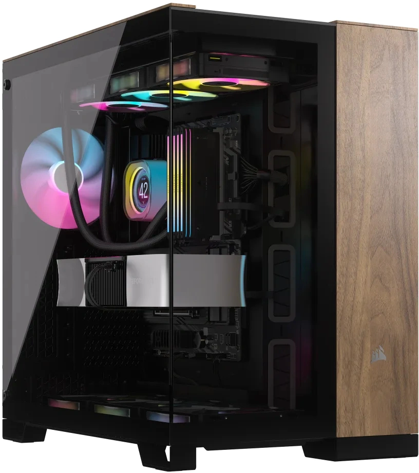Corsair 6500X Mid-Tower Dual Chamber PC Case - Black/Walnut Wood