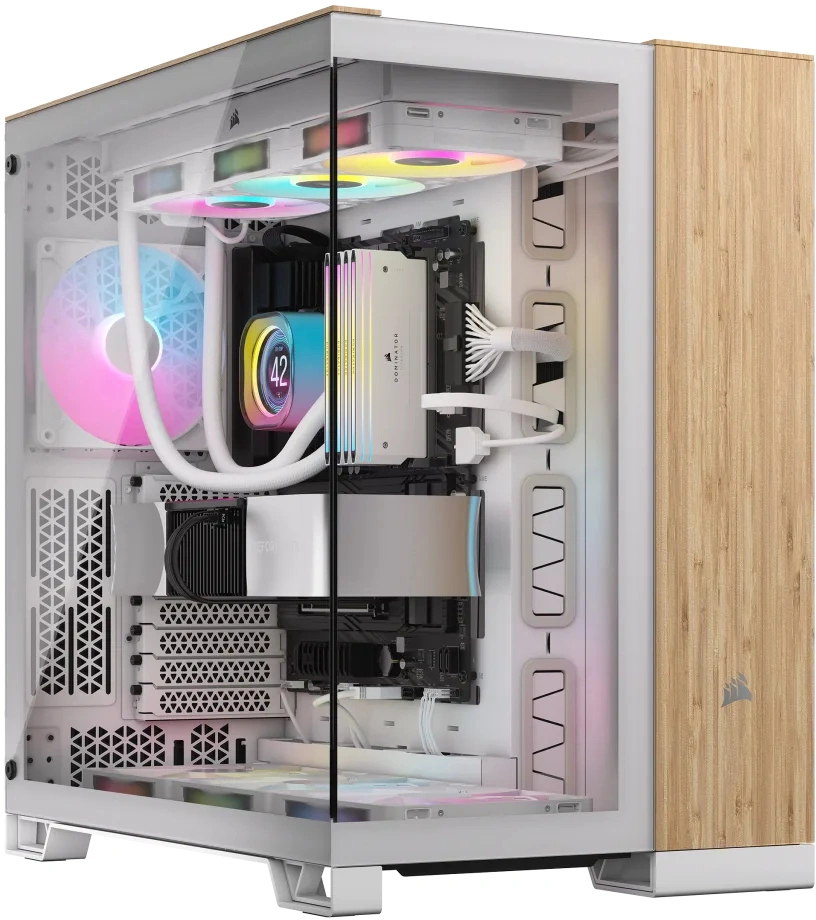 Corsair 6500X Mid-Tower Dual Chamber PC Case - White/Bamboo Wood