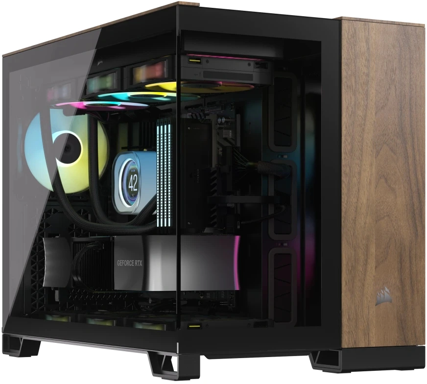 Corsair 2500X Micro ATX Dual Chamber PC Case - Black/Walnut Wood