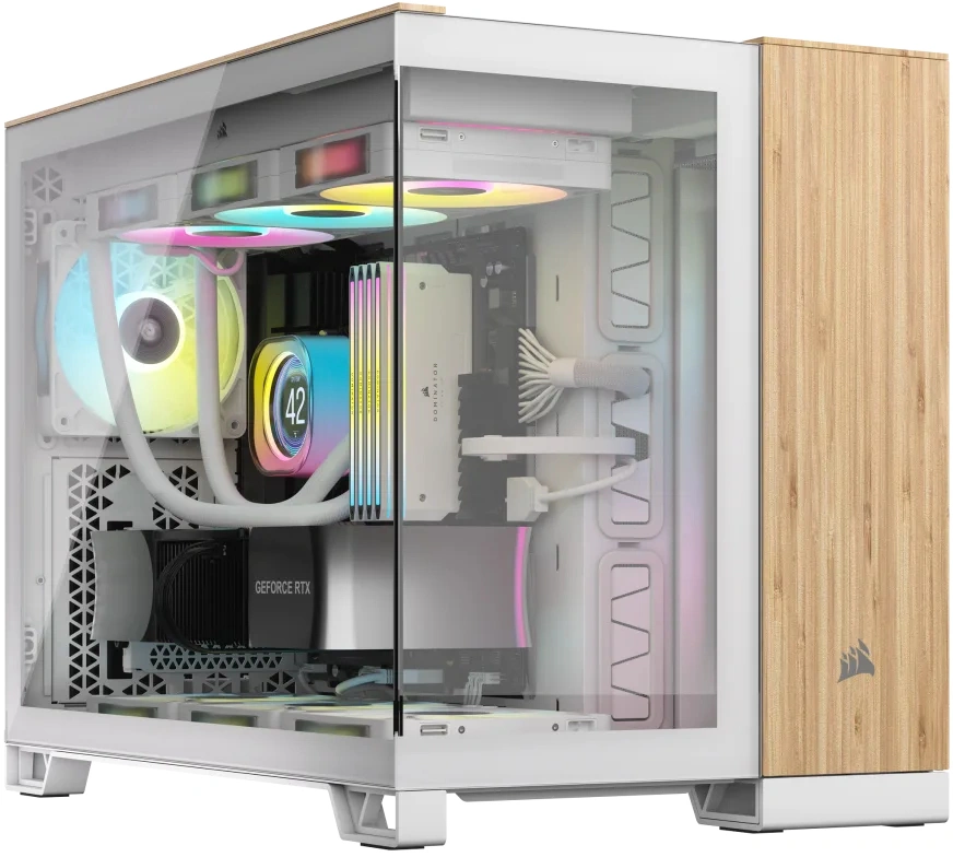 Corsair 2500X Micro ATX Dual Chamber PC Case - White/Bamboo Wood