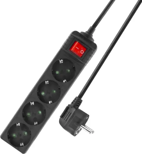 [AC2440] ACT Stekkerdoos met lichtgevende schakelaar, 4 sockets, 2 m, zwart